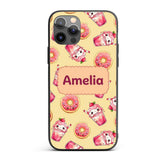 Cute Kawaii Donut and Strawberry Drink Pattern Custom Name Protective Phone Case Mobile Cover Durable Everyday Smartphone Shock Resistant