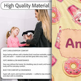 Cute Kawaii Donut and Strawberry Drink Pattern Yellow Background  Personalised Custom Name Super Soft Fleece Blanket Bed Sofa Throw