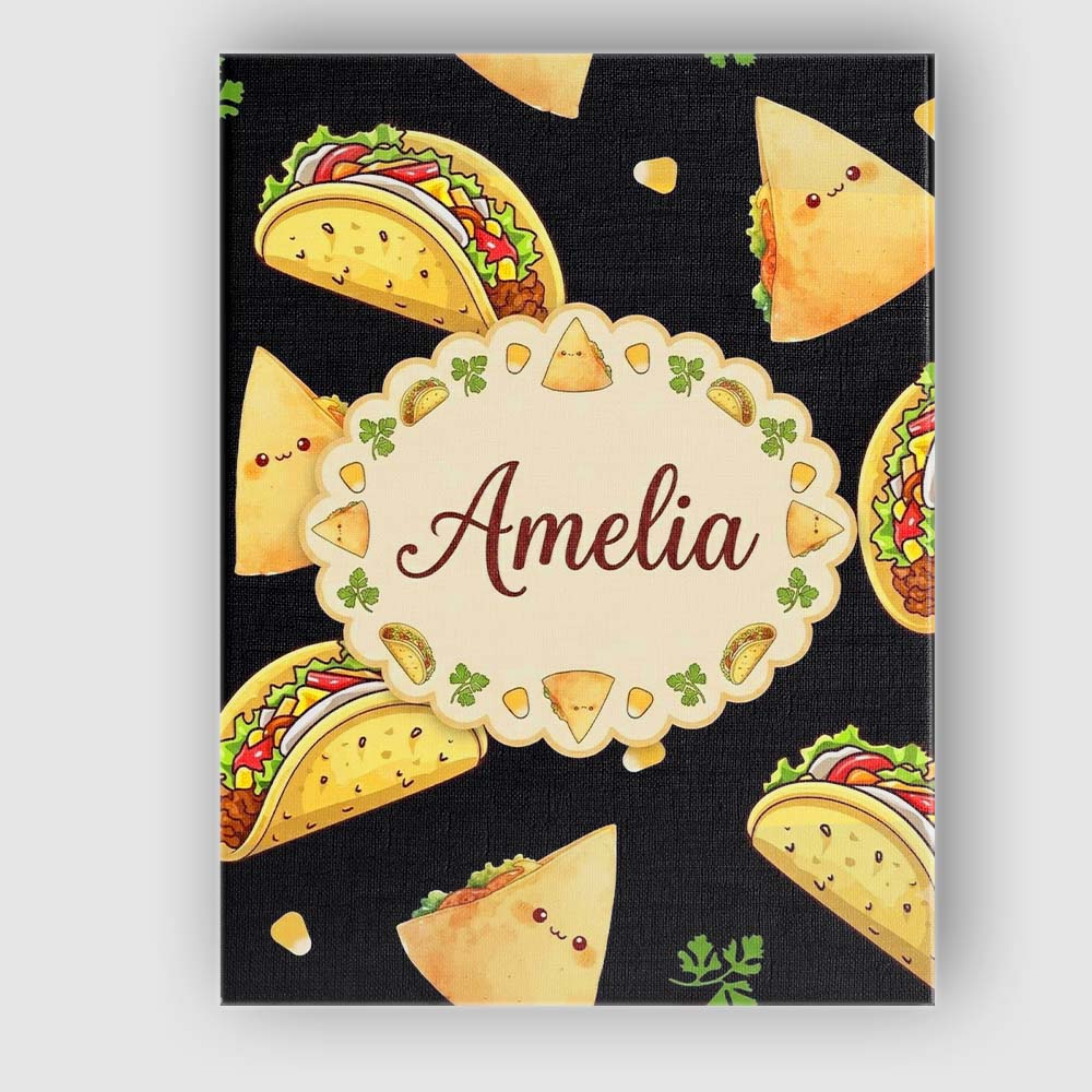 Personalised Name Cute Kawaii Taco and Wrap Custom  Bespoke Interior Contemporary Canvas Wall Art Print Decor Picture Ready to Hang