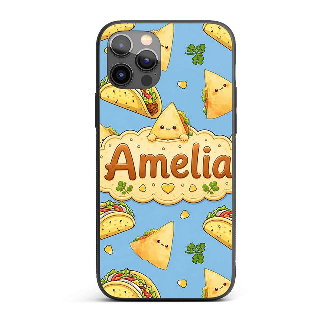Cute Kawaii Taco and Wrap Food Printed Design Custom Name Protective Phone Case Mobile Cover Durable Everyday Smartphone Shock Resistant