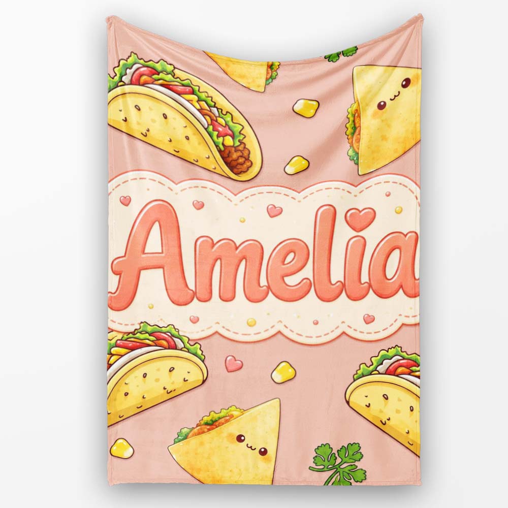 Cute Kawaii Taco and Wrap Food Pattern Beige Background Seamless  Personalised Custom Name Super Soft Fleece Blanket Bed Sofa Throw