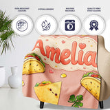 Cute Kawaii Taco and Wrap Food Pattern Beige Background Seamless  Personalised Custom Name Super Soft Fleece Blanket Bed Sofa Throw