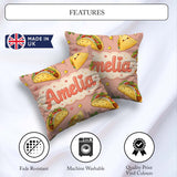 Custom Name Taco and Wrap Food Pattern Beige Background Seamless Square Filled Cushion Throw Pillow Sofa Bed Home Decor Zip Washable UK Made