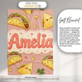 Cute Kawaii Taco and Wrap Food Pattern Beige Background Seamless  Personalised Custom Name Super Soft Fleece Blanket Bed Sofa Throw