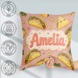 Custom Name Taco and Wrap Food Pattern Beige Background Seamless Square Filled Cushion Throw Pillow Sofa Bed Home Decor Zip Washable UK Made