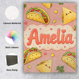 Personalised Name Cute Kawaii Taco and Wrap Custom  Bespoke Interior Contemporary Canvas Wall Art Print Decor Picture Ready to Hang