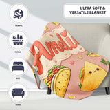 Cute Kawaii Taco and Wrap Food Pattern Beige Background Seamless  Personalised Custom Name Super Soft Fleece Blanket Bed Sofa Throw