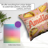 Custom Name Taco and Wrap Food Pattern Beige Background Seamless Square Filled Cushion Throw Pillow Sofa Bed Home Decor Zip Washable UK Made