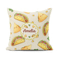 Custom Name Cute Kawaii Taco and Wrap Food Light Grey Background Square Filled Cushion Throw Pillow Sofa Bed Home Decor Zip Washable UK Made