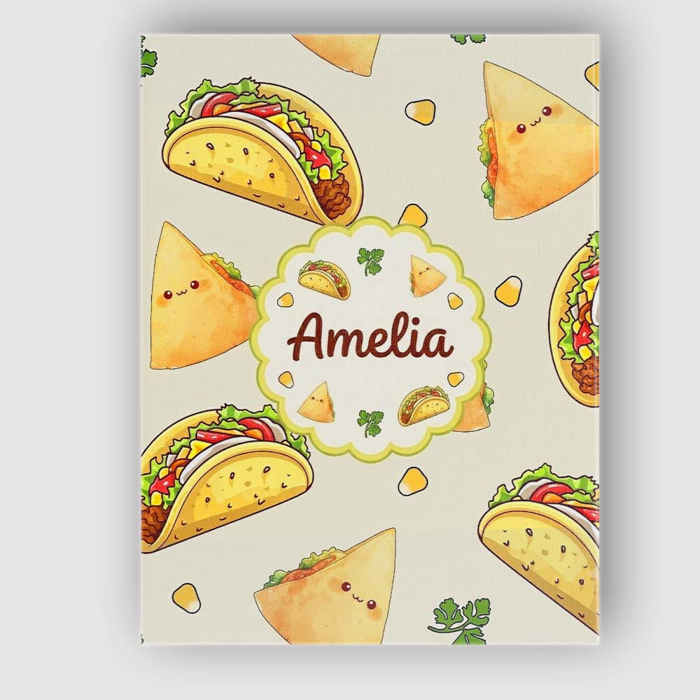 Personalised Name Cute Kawaii Taco and Wrap Custom  Bespoke Interior Contemporary Canvas Wall Art Print Decor Picture Ready to Hang