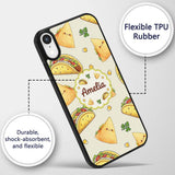 Cute Kawaii Taco and Wrap Food Pattern Light Grey Custom Name Protective Phone Case Mobile Cover Durable Everyday Smartphone Shock Resistant