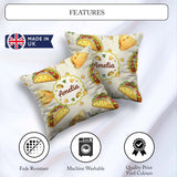 Custom Name Cute Kawaii Taco and Wrap Food Light Grey Background Square Filled Cushion Throw Pillow Sofa Bed Home Decor Zip Washable UK Made