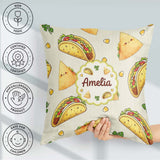 Custom Name Cute Kawaii Taco and Wrap Food Light Grey Background Square Filled Cushion Throw Pillow Sofa Bed Home Decor Zip Washable UK Made