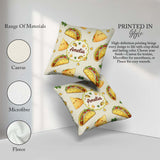 Custom Name Cute Kawaii Taco and Wrap Food Light Grey Background Square Filled Cushion Throw Pillow Sofa Bed Home Decor Zip Washable UK Made