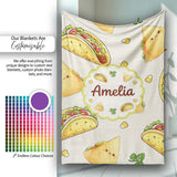 Cute Kawaii Taco and Wrap Food Pattern Light Grey Background  Personalised Custom Name Super Soft Fleece Blanket Bed Sofa Throw