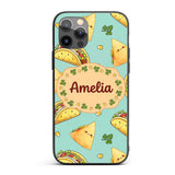 Cute Kawaii Taco and Wrap Food Printed Design Custom Name Protective Phone Case Mobile Cover Durable Everyday Smartphone Shock Resistant