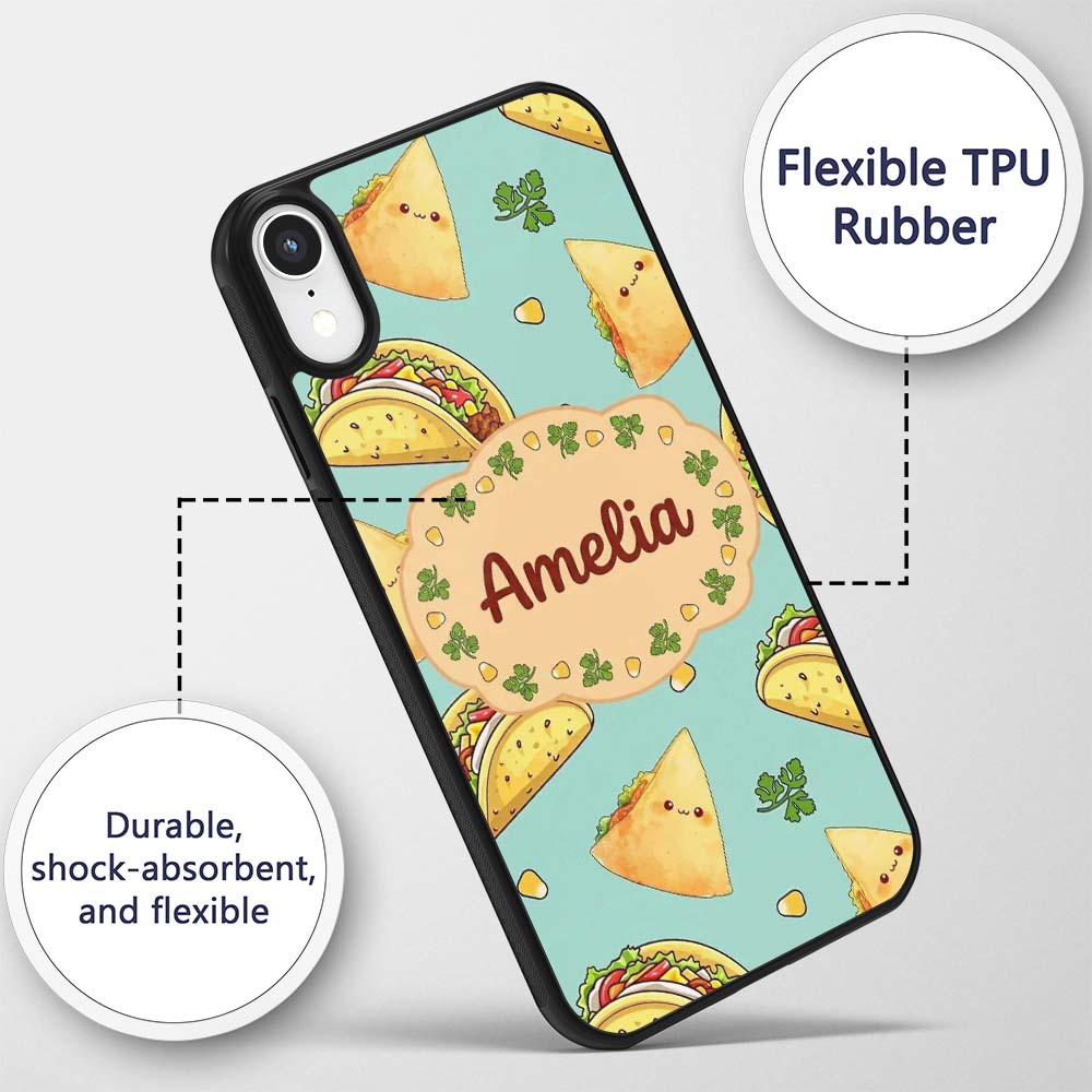 Cute Kawaii Taco and Wrap Food Printed Design Custom Name Protective Phone Case Mobile Cover Durable Everyday Smartphone Shock Resistant