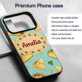 Cute Kawaii Taco and Wrap Food Printed Design Custom Name Protective Phone Case Mobile Cover Durable Everyday Smartphone Shock Resistant