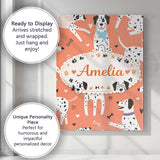 Personalised Name Dalmatian Dogs Hearts Peach Background Seamless Custom  Bespoke Canvas Wall Art Print Decor Picture Ready to Hang