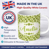 Personalized Custom Name Realistic Kiwi Slice Scatter Seamless Pattern on Cream Background 11oz Ceramic Coffee Tea Mug White Large Handle
