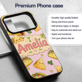 Cute Kawaii Taco and Wrap Food Pattern Soft Pink Custom Name Protective Phone Case Mobile Cover Durable Everyday Smartphone Shock Resistant