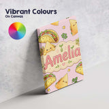 Personalised Name Cute Kawaii Taco and Wrap Custom  Bespoke Interior Contemporary Canvas Wall Art Print Decor Picture Ready to Hang