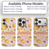Cute Kawaii Taco and Wrap Food Pattern Soft Pink Custom Name Protective Phone Case Mobile Cover Durable Everyday Smartphone Shock Resistant
