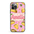 Cute Kawaii Taco and Wrap Food Pattern Blush Pink Custom Name Protective Phone Case Mobile Cover Durable Everyday Smartphone Shock Resistant