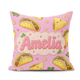 Custom Name Cute Kawaii Taco and Wrap Food Blush Pink Background Square Filled Cushion Throw Pillow Sofa Bed Home Decor Zip Washable UK Made
