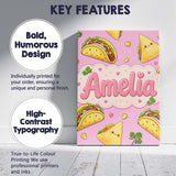 Personalised Name Cute Kawaii Taco and Wrap Custom  Bespoke Interior Contemporary Canvas Wall Art Print Decor Picture Ready to Hang