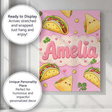 Personalised Name Cute Kawaii Taco and Wrap Custom  Bespoke Interior Contemporary Canvas Wall Art Print Decor Picture Ready to Hang