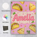 Personalised Name Cute Kawaii Taco and Wrap Custom  Bespoke Interior Contemporary Canvas Wall Art Print Decor Picture Ready to Hang