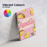 Personalised Name Cute Kawaii Taco and Wrap Custom  Bespoke Interior Contemporary Canvas Wall Art Print Decor Picture Ready to Hang