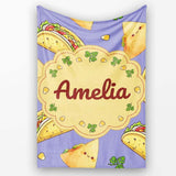 Cute Kawaii Taco and Wrap Food Pattern Purple Background Seamless  Personalised Custom Name Super Soft Fleece Blanket Bed Sofa Throw