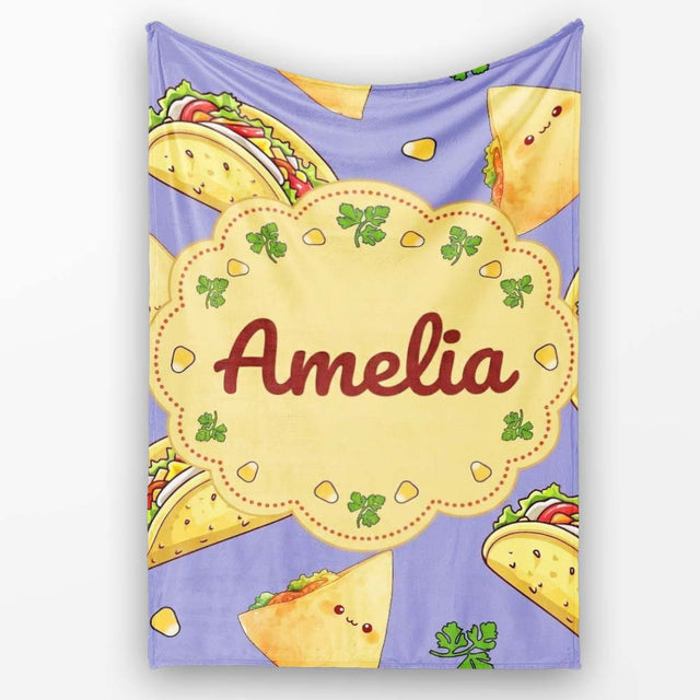 Cute Kawaii Taco and Wrap Food Pattern Purple Background Seamless  Personalised Custom Name Super Soft Fleece Blanket Bed Sofa Throw