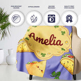 Cute Kawaii Taco and Wrap Food Pattern Purple Background Seamless  Personalised Custom Name Super Soft Fleece Blanket Bed Sofa Throw