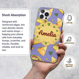 Cute Kawaii Taco and Wrap Food Pattern Purple Custom Name Protective Phone Case Mobile Cover Durable Everyday Smartphone Shock Resistant