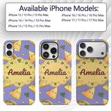 Cute Kawaii Taco and Wrap Food Pattern Purple Custom Name Protective Phone Case Mobile Cover Durable Everyday Smartphone Shock Resistant