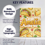 Personalised Name Cute Kawaii Taco and Wrap Custom  Bespoke Interior Contemporary Canvas Wall Art Print Decor Picture Ready to Hang