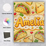 Personalised Name Cute Kawaii Taco and Wrap Custom  Bespoke Interior Contemporary Canvas Wall Art Print Decor Picture Ready to Hang