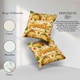 Custom Name Kawaii Taco and Wrap Food Yellow Background Seamless Square Filled Cushion Throw Pillow Sofa Bed Home Decor Zip Washable UK Made