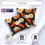 Custom Name Breakfast Food Eggs Sausage Sandwich Seamless Black Square Filled Cushion Throw Pillow Sofa Bed Home Decor Zip Washable UK Made