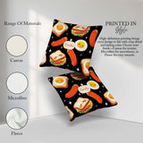 Custom Name Breakfast Food Eggs Sausage Sandwich Seamless Black Square Filled Cushion Throw Pillow Sofa Bed Home Decor Zip Washable UK Made