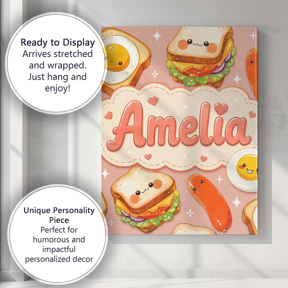 Personalised Name Breakfast Food Eggs Custom Modern Room Accent Creative Decorator Style Canvas Wall Art Print Decor Picture Ready to Hang