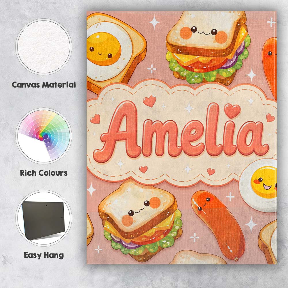 Personalised Name Breakfast Food Eggs Custom Modern Room Accent Creative Decorator Style Canvas Wall Art Print Decor Picture Ready to Hang