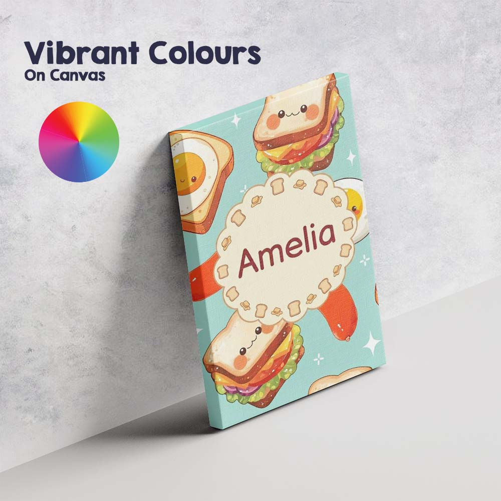 Personalised Name Breakfast Food Eggs Custom Modern Room Accent Creative Decorator Style Canvas Wall Art Print Decor Picture Ready to Hang