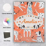 Personalised Name Dalmatian Dogs Hearts Peach Background Seamless Custom  Bespoke Canvas Wall Art Print Decor Picture Ready to Hang