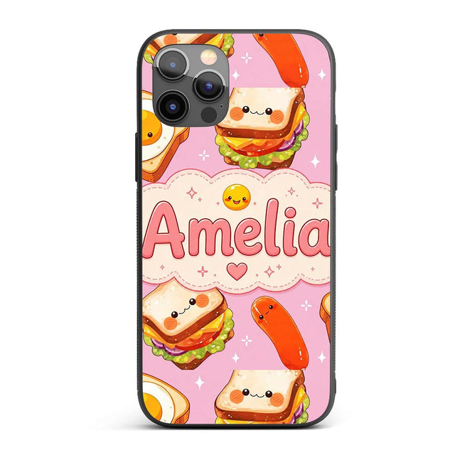 Breakfast Food Eggs Sausage Sandwich Seamless Custom Name Protective Phone Case Mobile Cover Durable Everyday Smartphone Shock Resistant