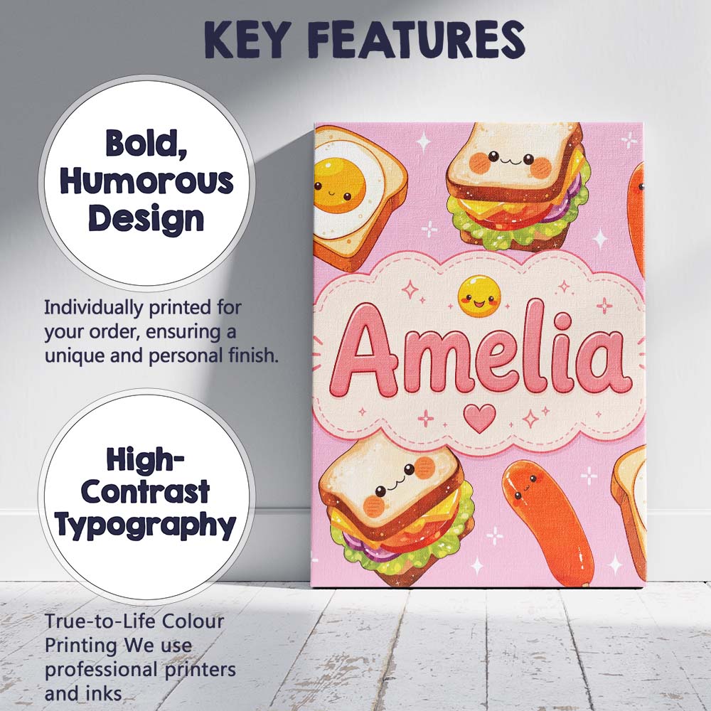 Personalised Name Breakfast Food Eggs Custom Modern Room Accent Creative Decorator Style Canvas Wall Art Print Decor Picture Ready to Hang