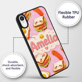 Breakfast Food Eggs Sausage Sandwich Seamless Custom Name Protective Phone Case Mobile Cover Durable Everyday Smartphone Shock Resistant
